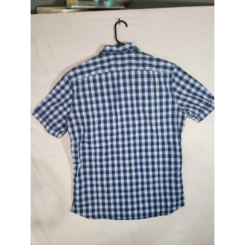 Banana Republic Men’s Large, Button - Up Check Shirt BLUE PLAID Stretch R338